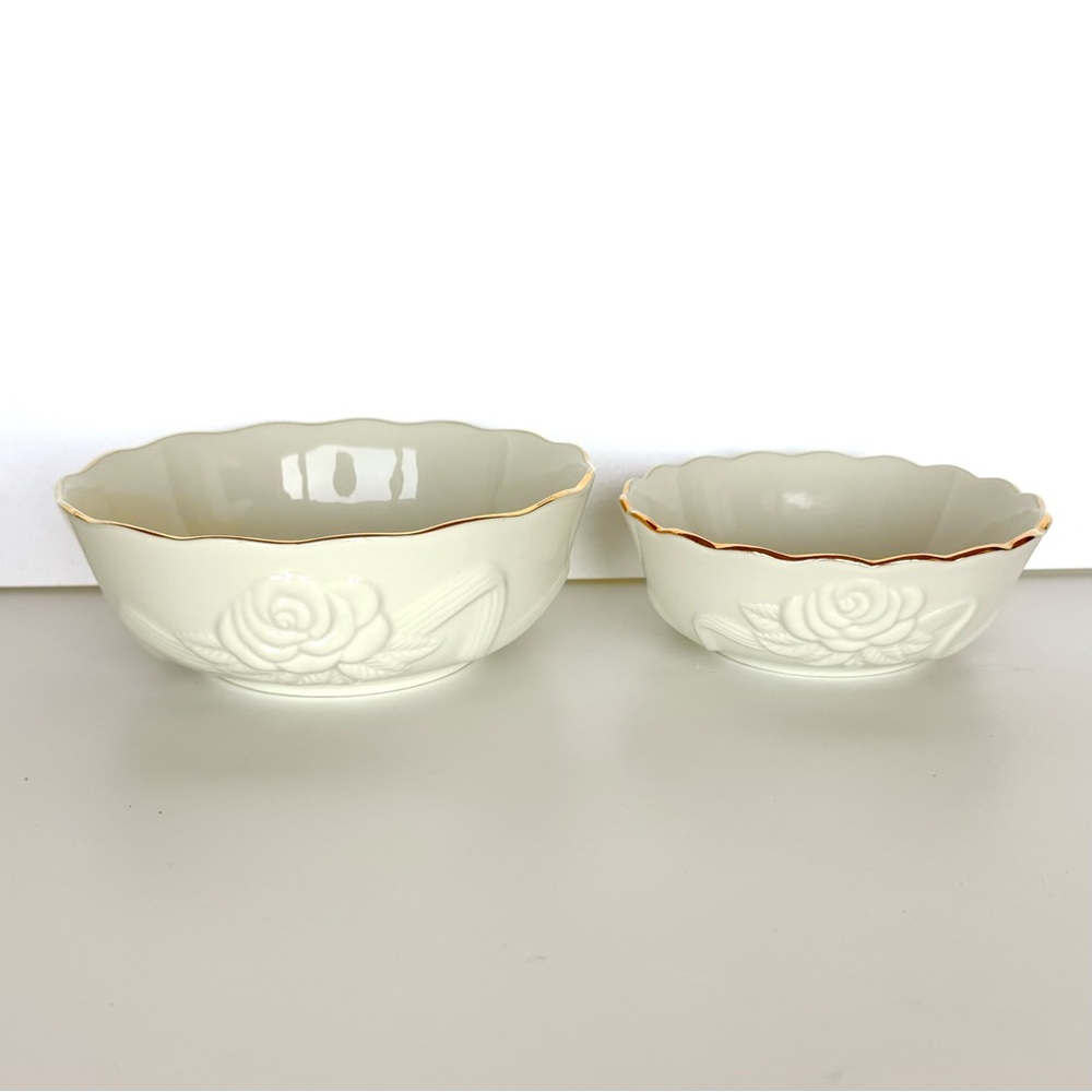 Lenox Ivory Rose Blossom Bowls Gold Trim Porcelain Set Of 2 NEW - Picture 13 of 16